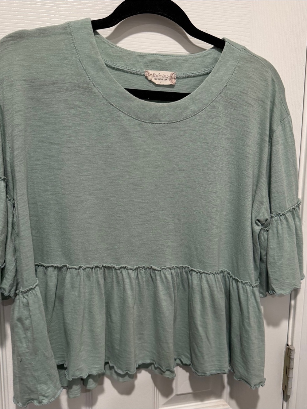 Altar'd State Sage Green Ruffle Peplum Babydoll Top Women's Large Boho